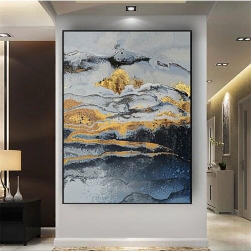 Modern Wall Art Canvas Blue Abstract Poster Painting Mural Art Oil Painting Living Room Home Decoration Painting No Frame