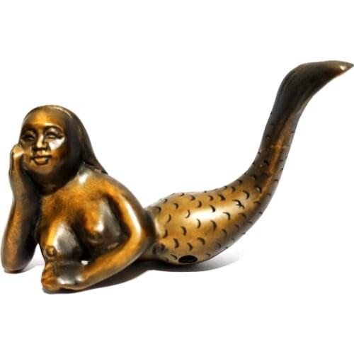 Y7049 - 2" Hand Carved Boxwood Netsuke Carving Figurine: Mermaid Girl Home Decor