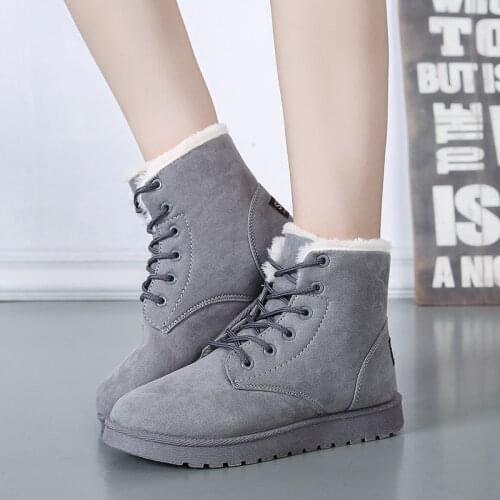 Women Fur Snow Boots Flat Womens Suede Ankle Boots Lace Up Winter Plus Size Platform Ladies Warm Shoes 2019 New Flock Female