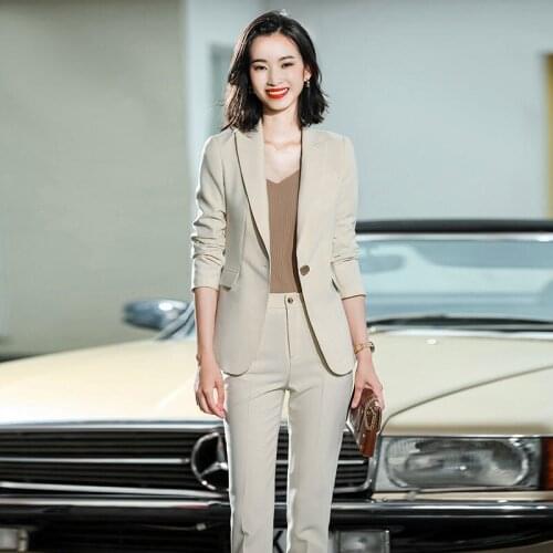 2021 Women Autumn Winter Casual Suit Lady Notched Blazer & High Waist Straight Pant Office Set Female Slim Pant 2 Pieces Set E31