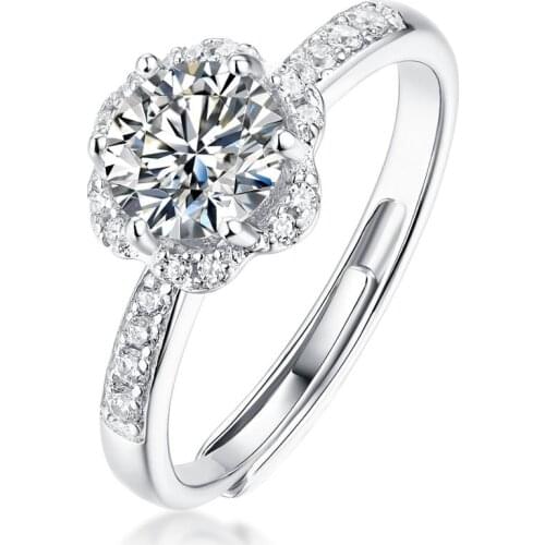 Inbeaut 6.5mm 1 Carat Blooming Flower Moissanite Excellent Cut Pass Diamond Test D Color Moissanite Princess Rings for Women