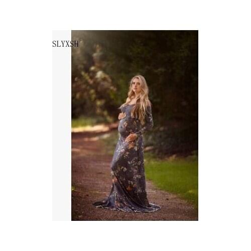 Atumn Winter Maternity Dresses Floral Maternity Dresses For Photo Shoot Maternity Photography Props Plus Size Dress Long Sleeve