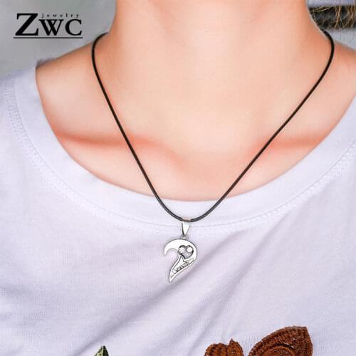 ZWC 1 pair Fashion Couple Heart Shape I Love You Pendant Necklace Unisex Lovers Couples Jewelry Fashion Gift Accessories