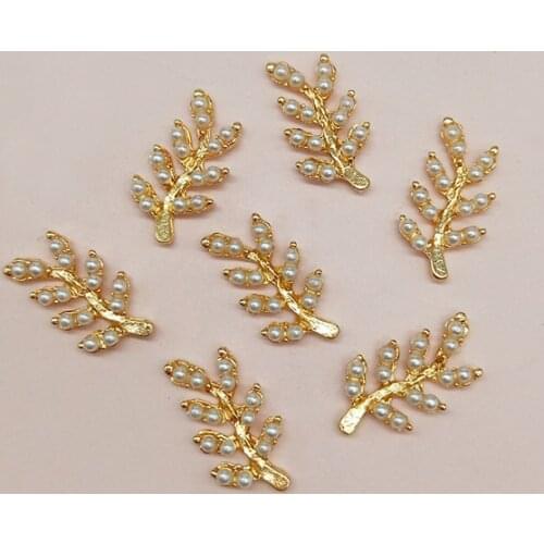 10 Pcs/Lot New Pearl Branches Metal Buttons And Leaves Alloy Decorative DIY Antique For Hair Bag Earrings Jewelry Accessories