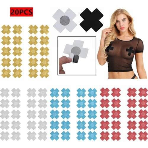 20pc Black Women Cross Shape Self-Adhesive Disposable Satin Nipple Cover Breast Pasties Stickers for Strapless Clothes Accessory