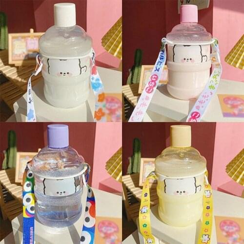 4 Colors Ins Bear Shape Large Capacity Plastic Messenger Water Bottle Cute Cartoon Girl Heart Cup Creative Water Cup
