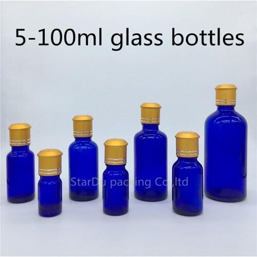 5ml 10ml 15ml 20ml 30ML 50ml 100ml blue Glass Bottle, blue Vials Essential Oil Bottle with Decorative pattern cap