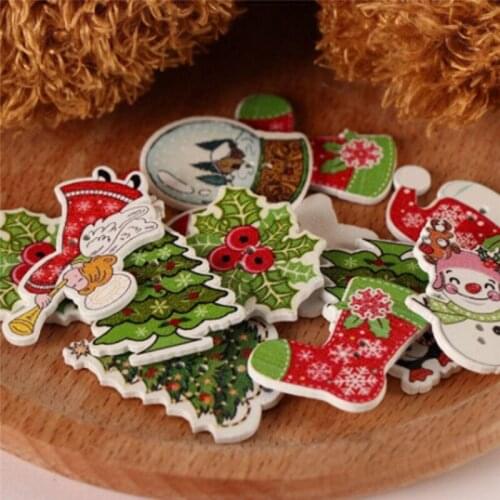 50 Pcs New Year Christmas Wooden Seamless Hook Painted With Metal Buckles And Nail-Free Hooks Kitchen Creative Xmas Decorations