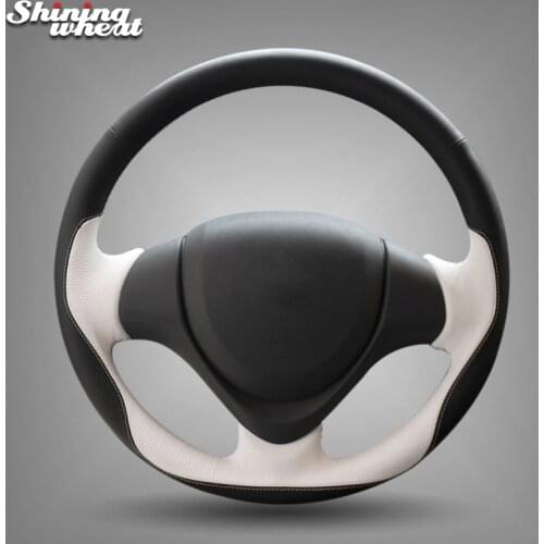 Shining wheat Black White Leather Car Steering Wheel Cover for Suzuki Jimny 2015