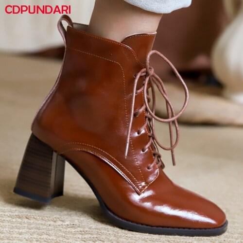 Ladies Black Brown Genuine Leather High Heels Ankle Boots For Women Autumn Winter Short Boots Shoes Bottines Femme Botines Mujer