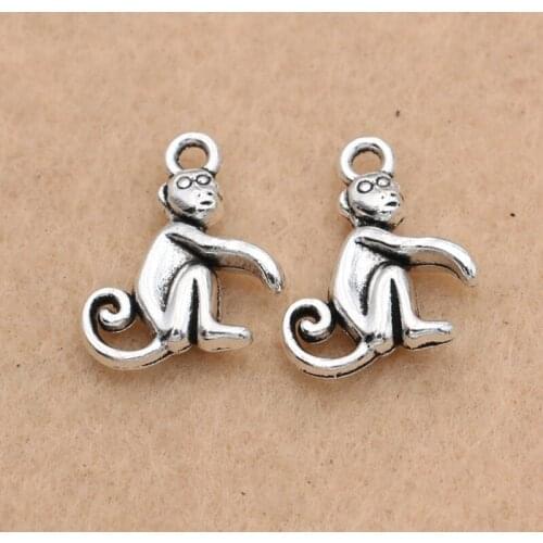 KJjewel Antique Silver Plated Monkey Charms Pendants For Jewelry Making Bracelet Craft Diy Handmade 15x13mm