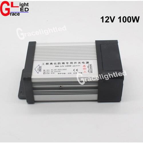 DC12V LED Outdoor Rainproof Power Supply 8.3A 100W LED Driver Lighting Transformers AC 220V 230V 240V input