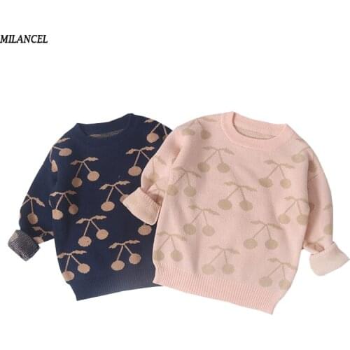 Kids Clothing New Girls Sweaters Cherry Pattern Sweater for Boys Long Sleeve Girls Knitwear Boys Pullover Sweater