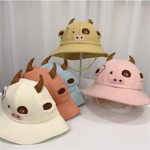 Baby Fisherman Hat Creative Cute Horn Pig Print Sun Hat Spring Outdoor Sun Protection Cotton Hat Boys And Girls Are Available