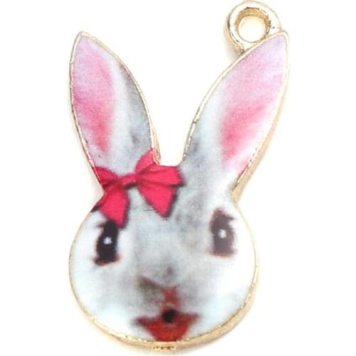 DoreenBeads Fashion Zinc Based Alloy Pendant Cute Rabbit Animal Series Gold Colorful Enamel Jewelry DIY Charms 19 x 11mm, 10 PCs