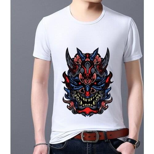 Summer Trend Mens Classic T-shirt Gothic Commuter O-neck Printed Shirt Monster Pattern Personality Mens Short-sleeved Shirt