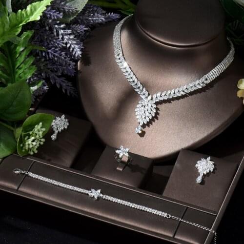 HIBRIDE Luxury Shinning Cubic Zircon 4 piece Set Jewelry for Women Hot Selling Necklace and Earring Set Party Accessories N-605