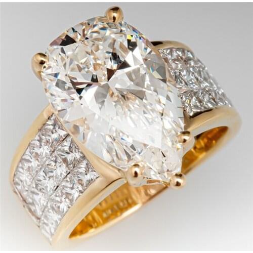 Huitan Luxury Gold Color Water Drop CZ Wedding Rings for Women Brilliant White Cubic Zirconia Engagement Jewelry Statement Rings