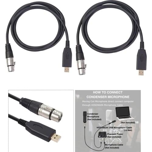 USB Microphone Cable Male to 3 Pin Female XLR Mic Microphone Instruments Audio Cable Cords for Microphones Recording