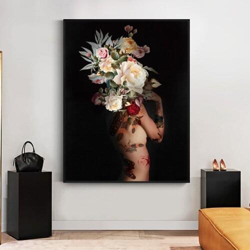 Nude Women With Flower And Butterfly Oil Painting On Canvas Print Nordic Poster Wall Art Picture For Living Room Home Decor