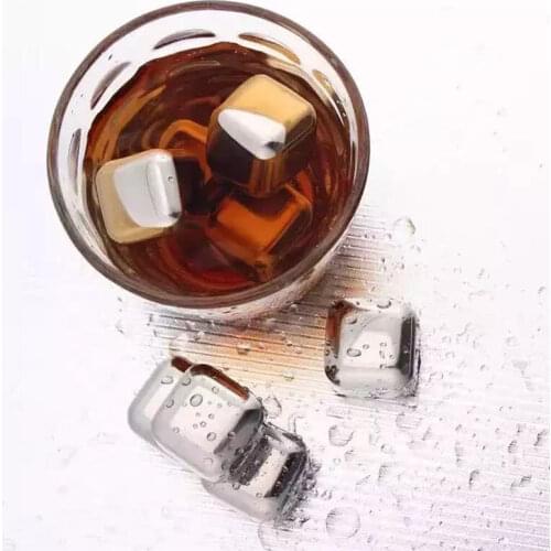 4/6 pcs Square Stainless Steel Ice Cubes Reusable Chilling Cold Stones for Wine Whiskey Stones Cooler Chiller Barware