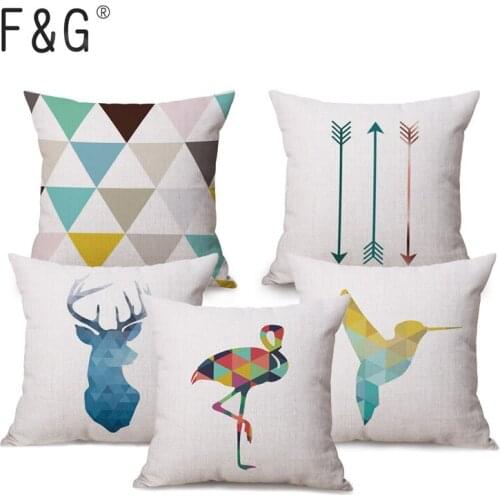 Nordic Style Deer Geometric Cushion Covers Mountain Arrows Pillow Cases Linen Cotton pillow Covers Bedroom Sofa Decoration