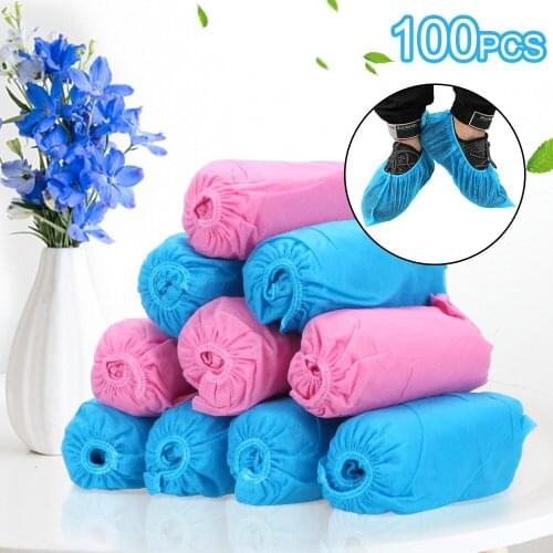 Anti-Slip Shoe Covers Non-Woven Fabric Overshoes Elastic Band Disposable Shoe Covers 100PCS Breathable Dustproof