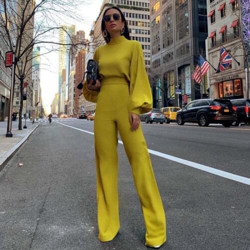 NEW Autumn Womail jumpsuit Women Elegant Long Sleeve High Waist Jumpsuit Romper Loose Overall Wide Leg Playsuit Workwear Holiday