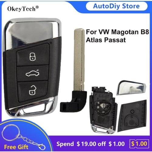 Okeytech New Modified Car Smart Remote Control Key Shell Case For VW Skoda Atlas Passat Magotan B8 Type Megamos AES Insert Blade