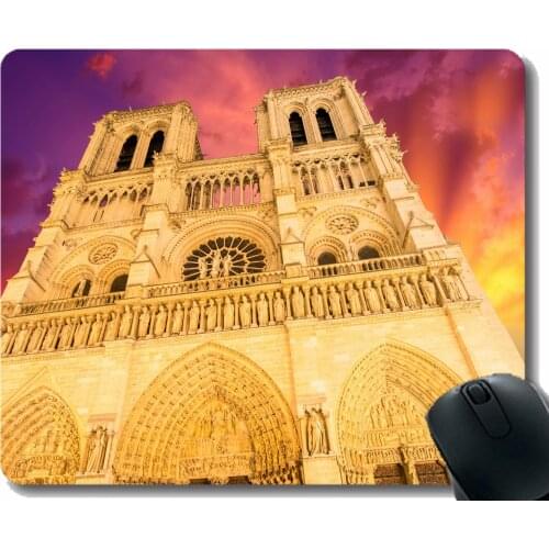 Rectangle Mouse Pad,Sky notre dame building church sunset relentless Rubber Mousepad Stitched Edges