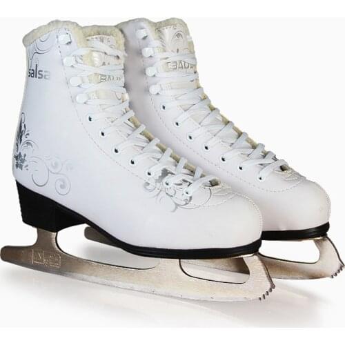 Adult Kids Children Professional Thermal Warm Thicken Figure Skating Ice Skates Shoes With Ice Blade PVC Waterproof White