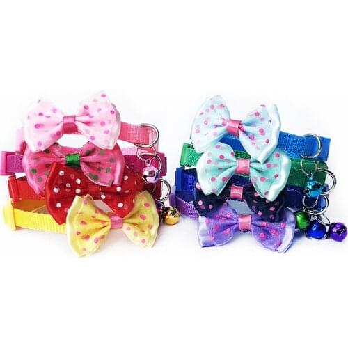120pcs Adjustable Polyester Pet Collars with Bowknot Bell Charm Necklace Collar for Little Dogs Cats Pet Supplies W9932