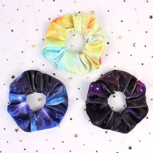 New Fashion Super soft velvet Chiffon Ladies Starry Sky Dream Gradient Girls Elastic Hair Bands Hair Accessories