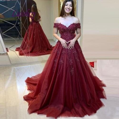Burgundy Luxury Long Lace Evening Dresses Party A Line Plus Size Women Ladies Prom Formal Evening Gowns Dresses