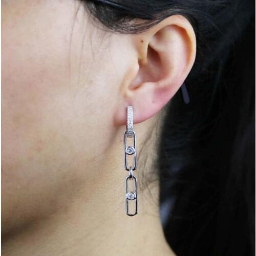 Rose Gold Color Chain Drop Earrings Square Luxury Women Circle with Shiny 5A Cubic Zirconia Rock Punk Earring Jewelry Wholesale