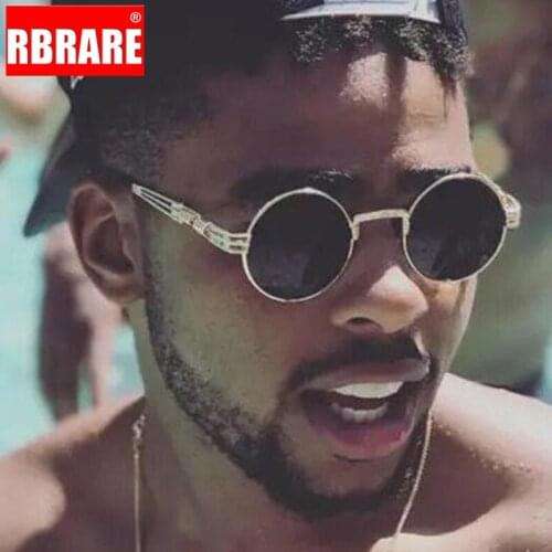 RBRARE Gothic Steampunk Sunglasses Men Metal Round Shades Male Clear Sun Glasses Hip Hop Steam Punk Sunglasses For Women Men