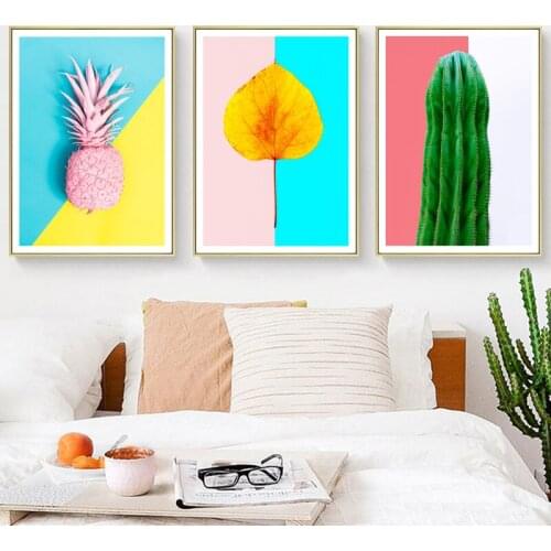 Spray Color Fruit Pink Pineapple Green Plant Succulent Canvas Painting Wall Frameless Picture Poster Living Room Home Decoration
