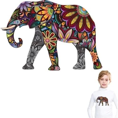 Beautiful Elephant Thermal Stickers On T-shirt DIY Washable Iron On Transfers For Clothing Cute Animals On Clothes Patches Decor