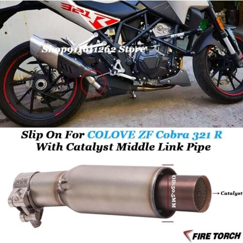 Slip On Motorcycle Exhaust Modified Stainless Steel With Catalyst Middle Link Pipe Connect 51MM Muffler For COLOVE Cobra 321 R