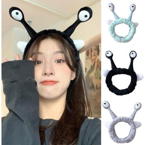 Funny Cute Snail Eyes Ears Plush Headband Cartoon Antenna Color Makeup Hair Bandana Face Stretch Band Wash Turban B8L7