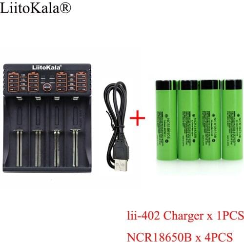 1pcs New LiitoKala lii-402 1.2v 3.7V 18650battery Charger+4pcs NCR18650B 3400mAh 3.7V Rechargeable battery For Flashlight
