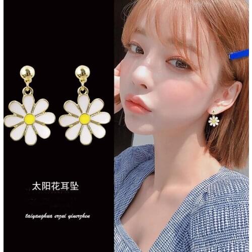 Fashion 925 Sterling Silver Daisy Sun Flower Stud Earrings Jewelry Pendientes Brincos Drop Shipping