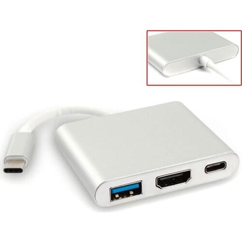10pcs/lot 3 in 1 Aluminum Type C USB 3.1 Hub USB-C to USB 3.0 HDMI Type C Female Adapter Cable for Macbook Retina