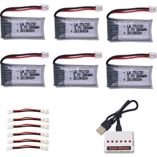 3.7V 260mAh lipo battery and（6ni1）Charger For H20 Syma S8 M67 U839 RC Quadcopter Drone Parts 3.7v Lipo Battery