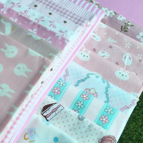 5pcs/lot Diy Handmade Doll clothes material cartoon pink rabbit carton cotton twill fabric for Blyth doll cloth bjd 50*40cm DIY