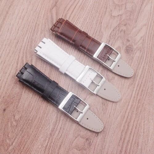 Watch Accessories Black Brown White 17mm 19mm Waterproof Leather Strap Strap for Swatch Crocodile Belt Mens Womens Watch Strap