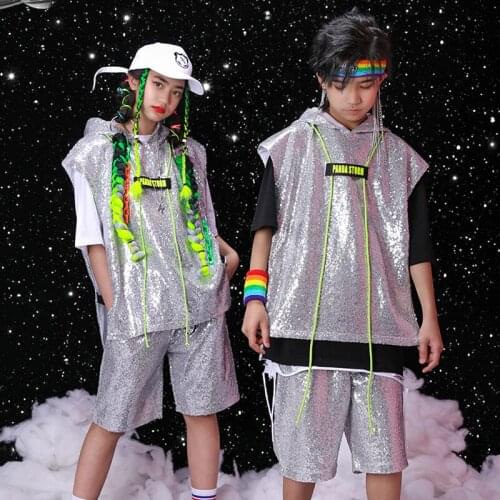 Ballroom Hip Hop Clothes For Girls Hooded Tops Shorts Sequin Costume Boys Street Dance Jazz Show Rave Wear Stage Outfits BL6204