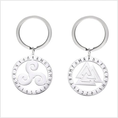 SKYRIM Valknut Triskelion Nordic Runes Car Key Chain Talisman Amulet Stainless Steel Charm Keyring Holder Pendant for Women Men
