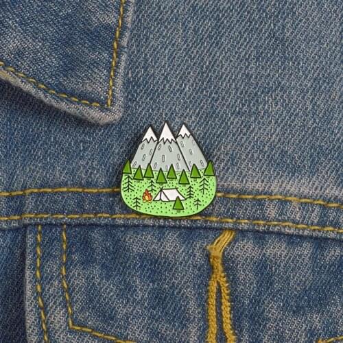 Adventure Mountain Forest Tent Pin Brooch Explore Nature Enamel Pins Button Badge Travel Brooch for Women Men Outdoorsy Gifts