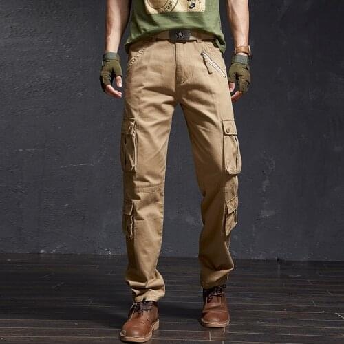 Zipper Cargo Pants Work Overalls Cotton Outwear Multi-pocket Men Pants Tactical Trousers For Men Autum Winter Pants Male 2021